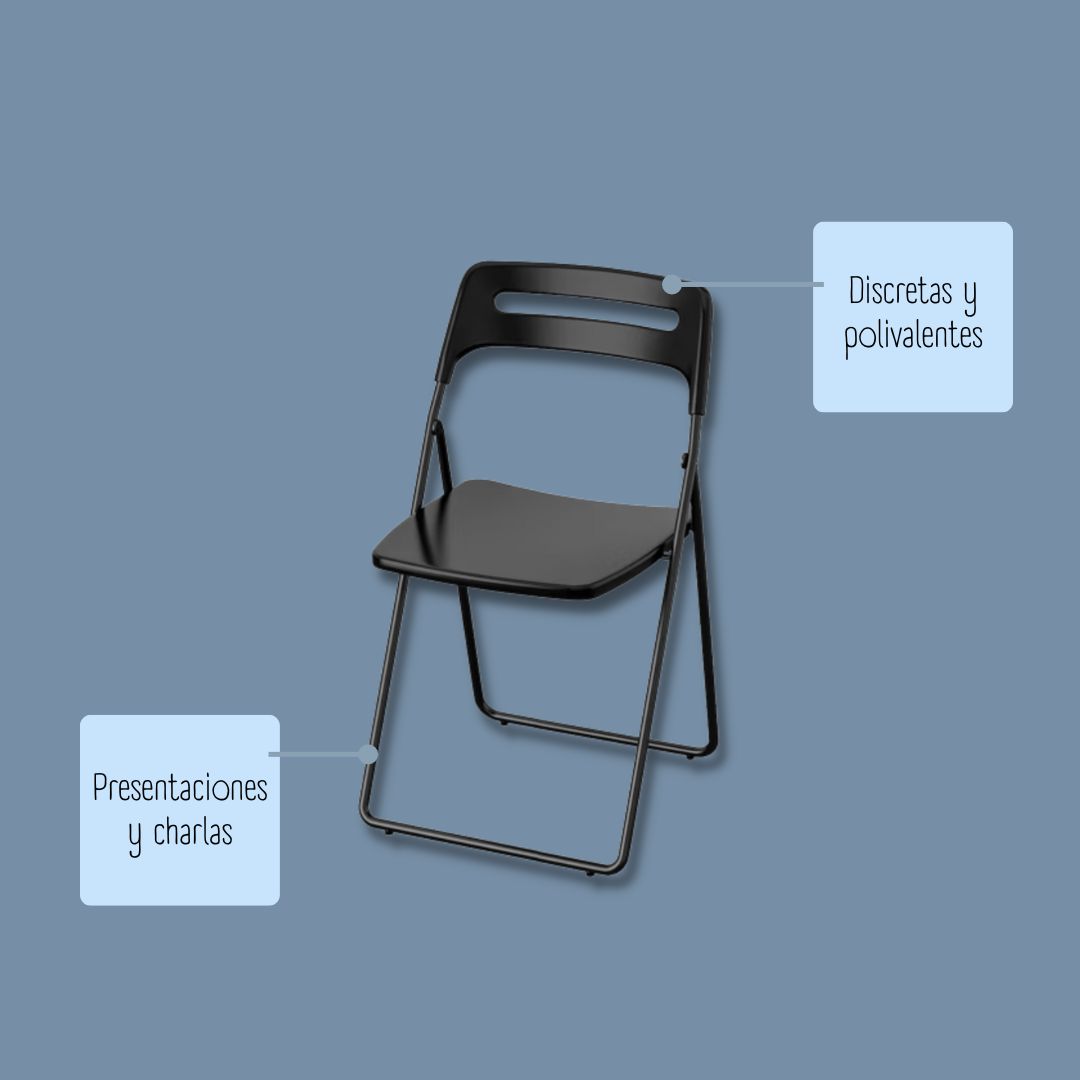 Características silla negra plegable para alquiler
